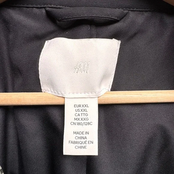 NWOT H&M Double Breasted Plus Size Trench Coat XXL Belt Unisex Utility Black - Picture 7 of 11